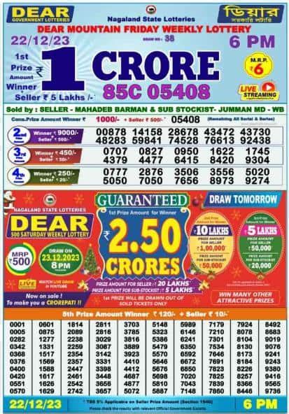 Nagaland Lottery Result 8 PM Winners List 22.